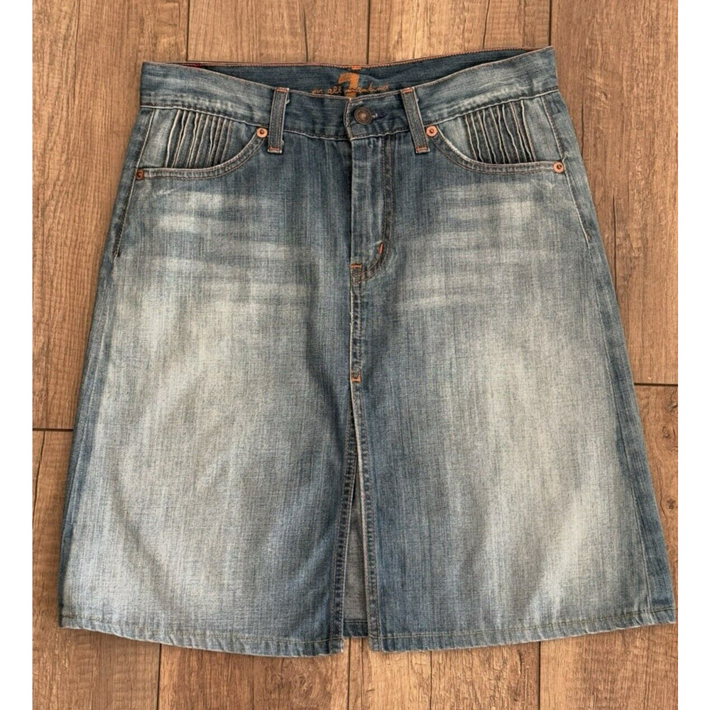 7 FOR ALL‎ MANKIND Women's Jean Skirt Blue Denim Pencil Y2K Front Slit Size 26